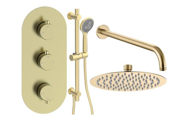 Aura Round Shower Valve & Kit Pack 3 - Brushed Brass